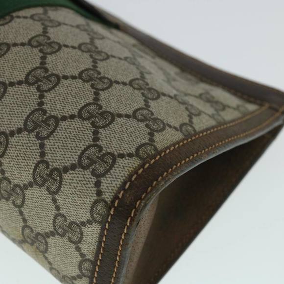 GUCCI GG Canvas Web Sherry Line Clutch Bag PVC Leather Beige Green Auth 54839 - Picture 7 of 16